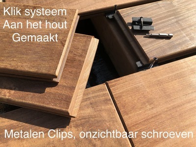 Ipe hardwood decking boards with tongue and groove on the end for click-fit installation
